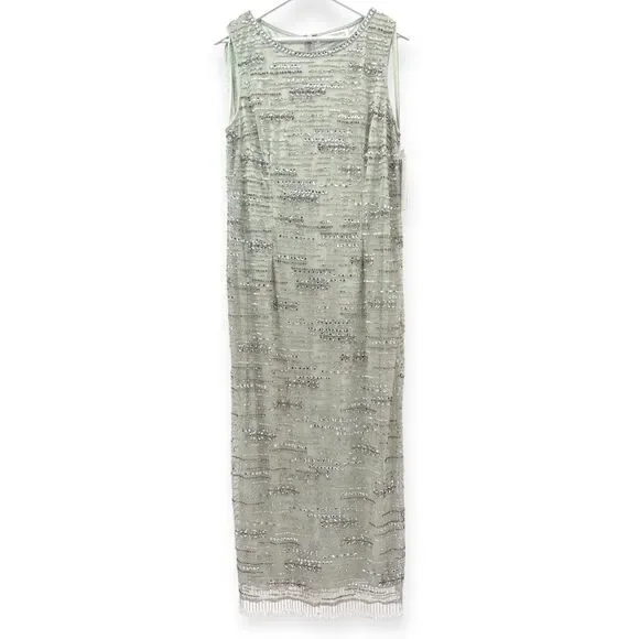 Mac Duggal NEW Sage Green Sleeveless Crystal Fringe Column Dress $698‎ - Size 14 - Picture 3 of 15